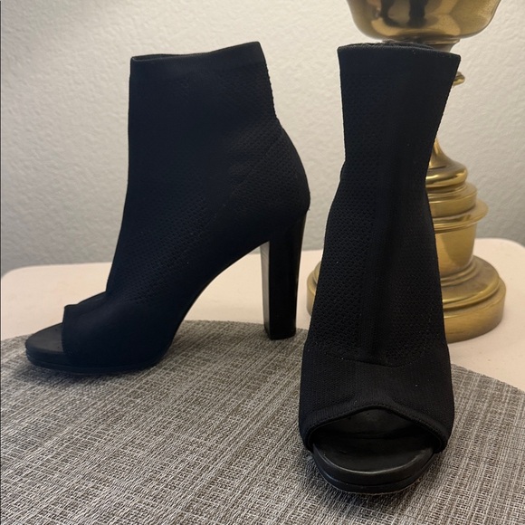 Via Spiga Shoes - Via Spiga Black Sock Peep-Toe Heeled Boots